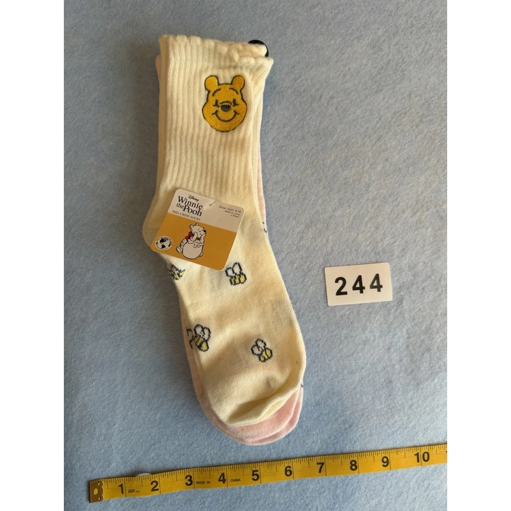 Disney Winnie the Pooh Pink Crew Socks Women's Shoe Size 4-10 Plush Bear Head